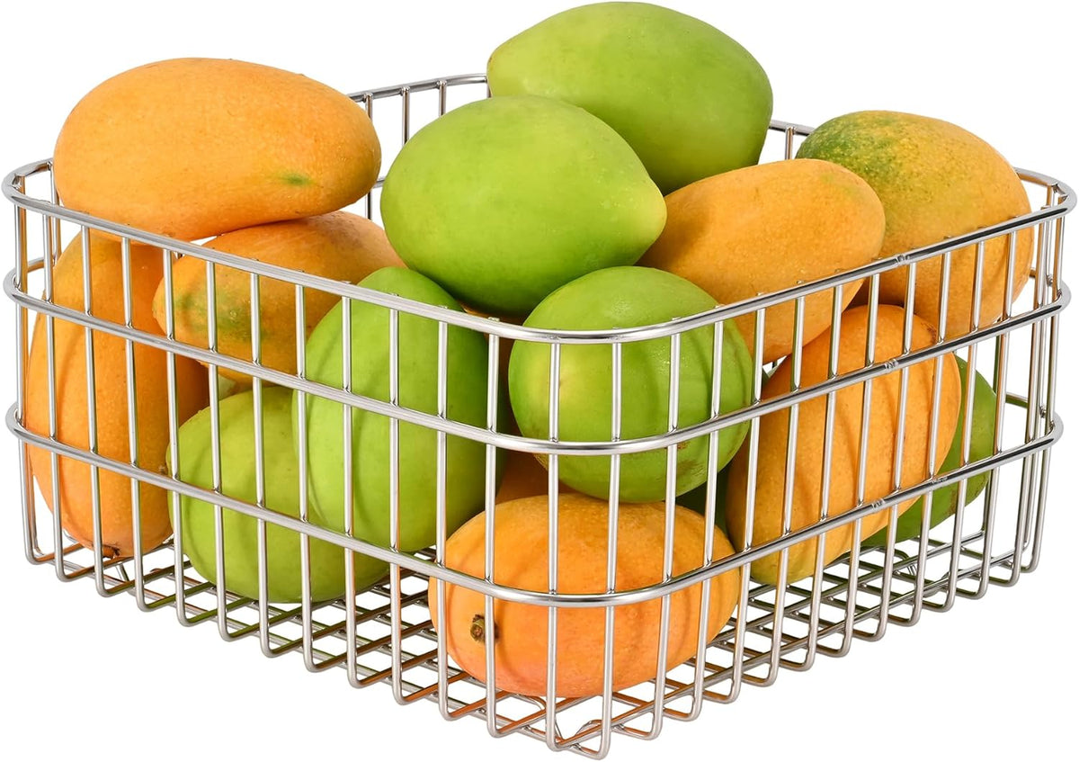 304Stainless Steel Wire Mesh Fruit Basket Colander, 3.5L Countertop Storage Organizer for Fruits, Vegetables, Snacks.7.48x 7.48x 3.94 in (19cm,Rounded Square)