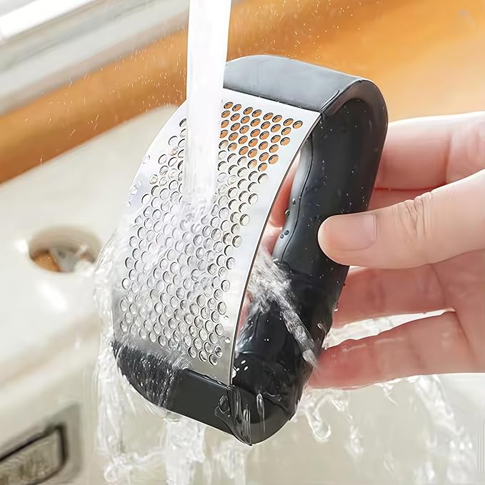 Kitchen Premium Garlic Press Set - Rust Proof & Dishwasher Safe Professional Garlic Mincer Tool - Easy-Squeeze, Easy-Clean with Soft, Ergonomic Handle - Silicone Garlic Peeler(black)
