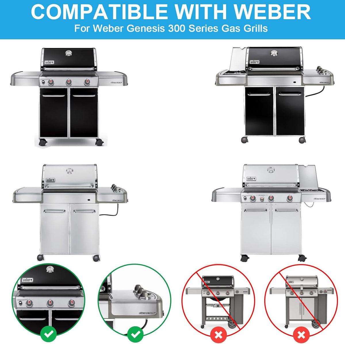 Full Size Griddle Insert for Weber Genesis 300 Grill E-310 E-320 E-330, Genesis S-310 S-320 S-330, Genesis EP-310 EP-320 EP-330 CEP-310 CEP-330, Flat Top Griddle Plate Replace for Weber 7524 Grate*2