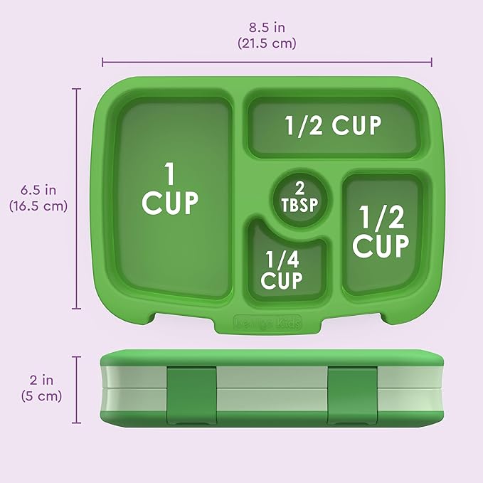 Bentgo Kids Bento-Style 5-Compartment Leak-Proof Lunch Box - Ideal Portion Sizes for Ages 3 to 7 - Durable, Drop-Proof, Dishwasher Safe, PFAS & BPA-Free & Made with Food-Safe Materials (Green)