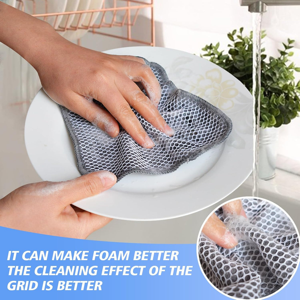 KinHwa Kitchen Washcloths for Dishes Absorbent Microfiber Dish Cloths Quick Dry Dish Rags with Poly Scour Scrub Side Ideal for Kitchen Cleaning (Gray, 7inchx7inch 9 Pack)