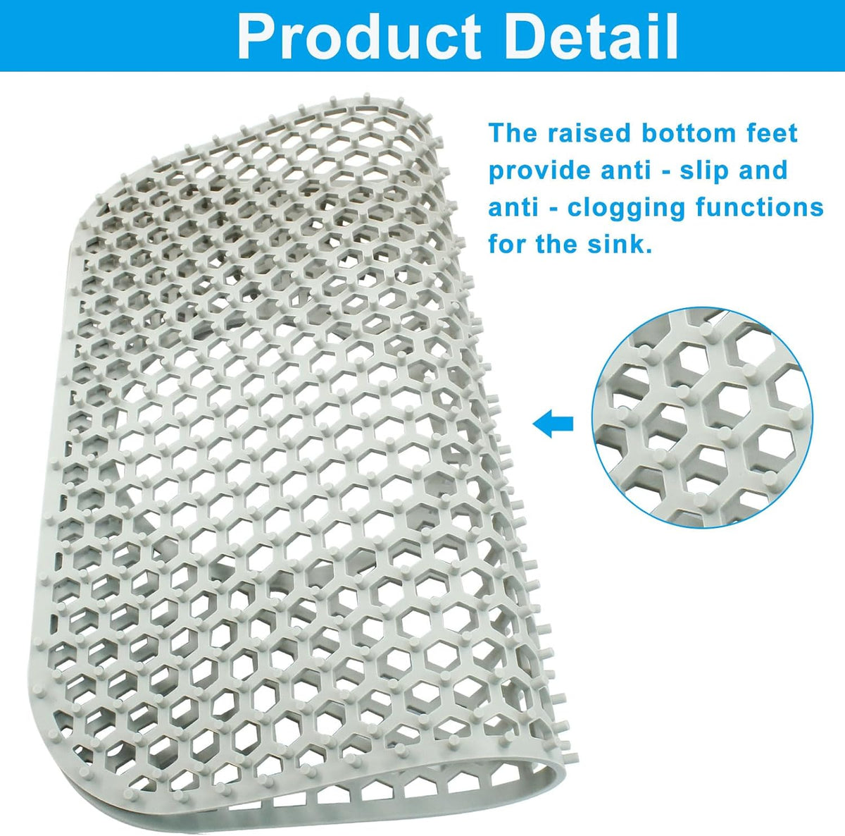 1 Pcs Kitchen Sink Mat, Grey Rear Drain Folding Non-slip Silicone Sink Mat Heat Resistant, for Kitchen Stainless Ceramic Bottom Protectors