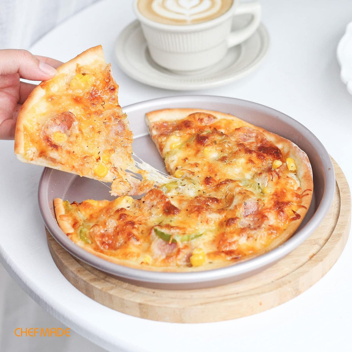 CHEFMADE Pizza Pan, 8-Inch Non-Stick Pancake Bakeware for Oven Baking (Champagne Gold)