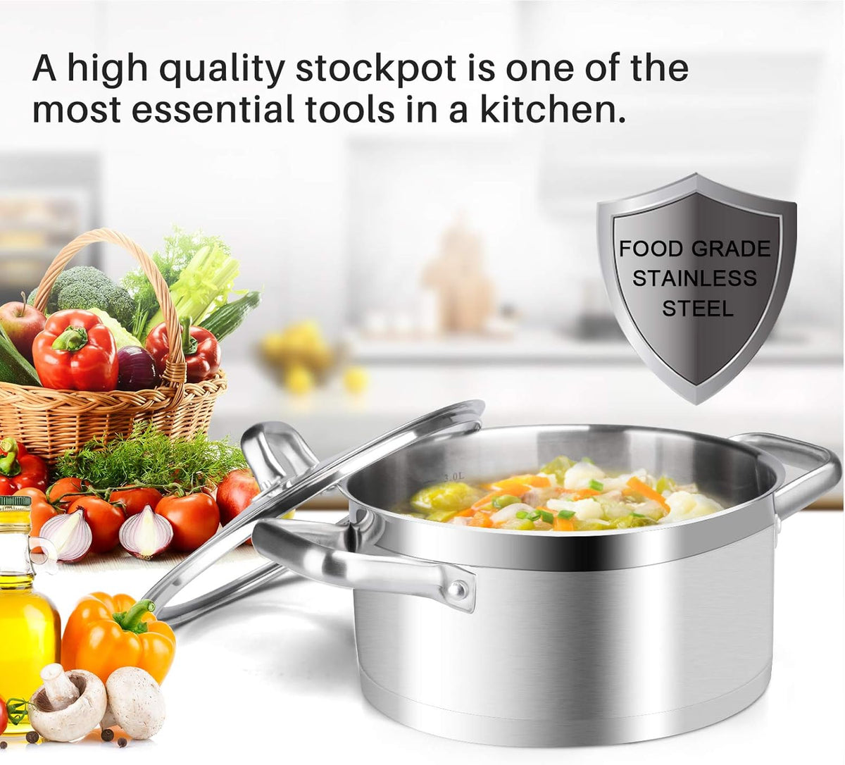 Duxtop Professional Stainless Steel Cookware Induction Ready Impact-bonded Technology (4.2Qt Stockpot)