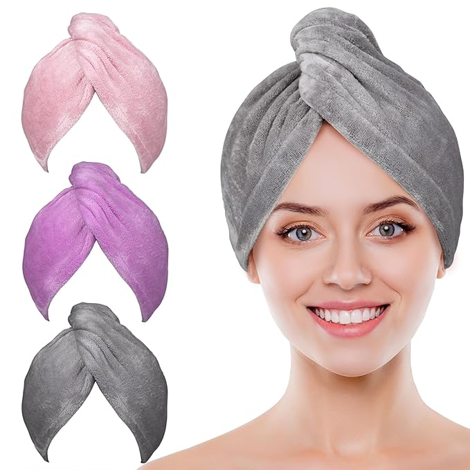 POPCHOSE Microfiber Hair Towel Wrap, Fast Drying Hair Turban, Soft Ultra Absorbent, Gifts Stocking Stuffers for Women, No Frizz Hair Wrap Towels for Women Wet Hair, Curly, Longer, Thicker Hair