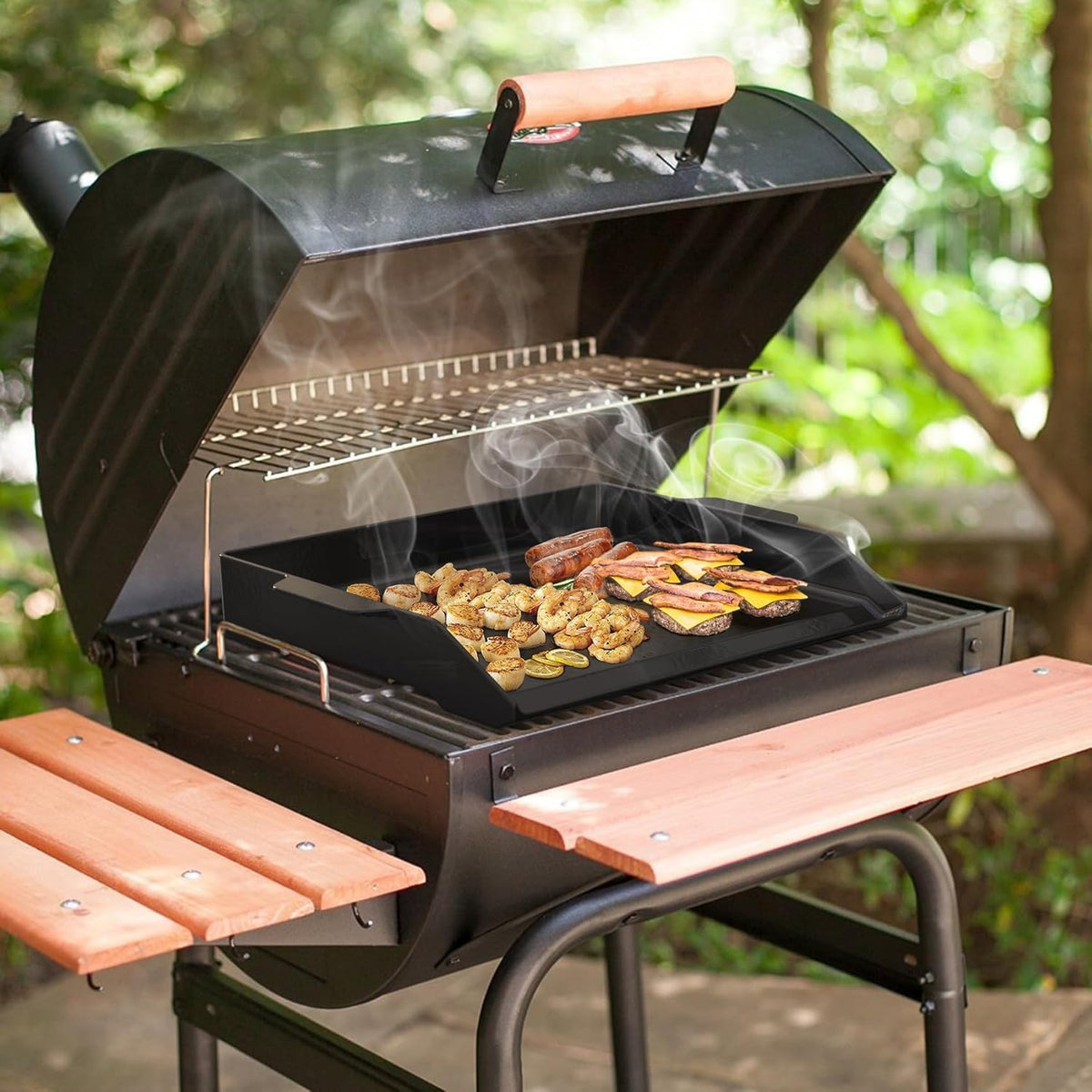 Onlyfire Universal Enamelled Cast Iron Griddle, BBQ Flat Top Griddle for Any Grills and Gas Hob, 18.6" x 14"