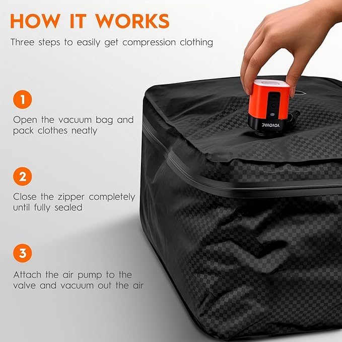 Vacuum Suitcases Compression Bags with Wireless Pump & iOS Tracker– Vacuum Bags for Travel Luggage, No Checked Baggage, Triple Your Luggage Space, IP68, Reusable, Fits 20/24/28 Inch Suitcase