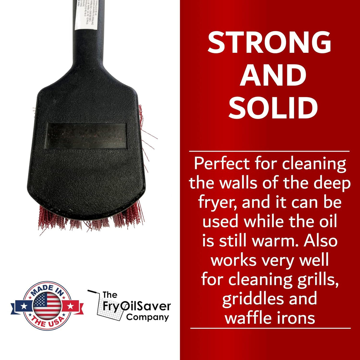 20" Deep Fryer Cleaning Brush by FryOilSaver Co., Up to 425F High Heat Resistant Pot Cleaning Brush for Kitchen Deep Fryers, Griddle, Grills, Ovens & Waffle Maker for Food Service & Restaurant - 90049