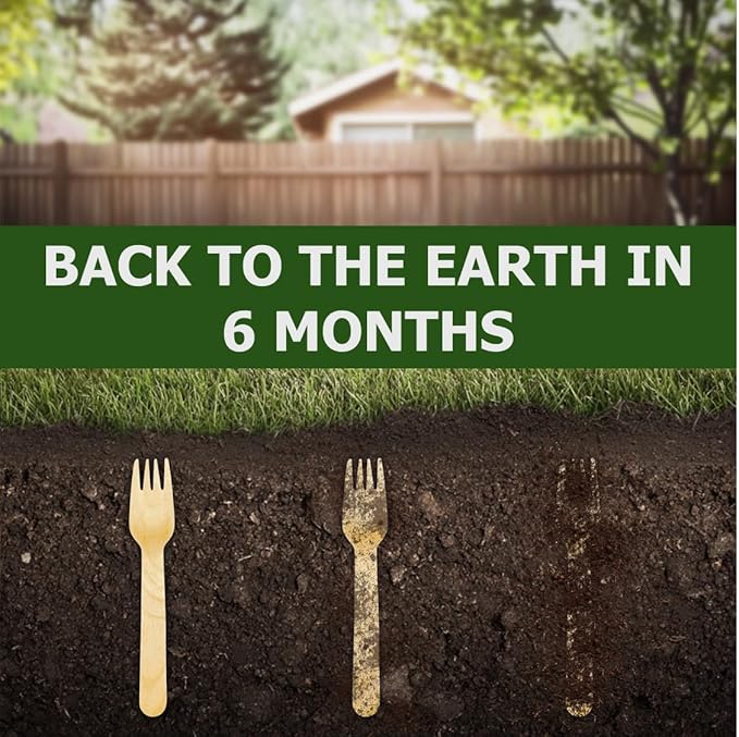 Disposable Wooden Cutlery Set 360 PCS - 100% Compostable Wooden Silverware [120 Forks, 120 Spoons, 120 Knives] - Wooden Disposable Utensils - Compostable Forks and Spoons - Silverware