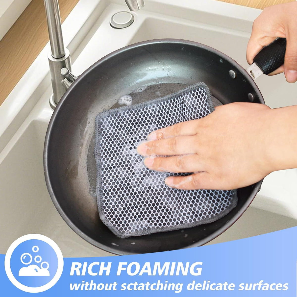 KinHwa Kitchen Washcloths for Dishes Absorbent Microfiber Dish Cloths Quick Dry Dish Rags with Poly Scour Scrub Side Ideal for Kitchen Cleaning (Gray, 6inch X6inch 9Pack)