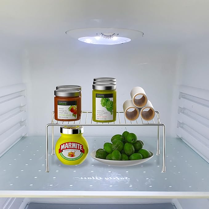 Kitchen Cabinet Shelf Organizer Set of 2, Medium (13 x 9.4 inch) Metal Wire Pantry Storage Shelves, Dish Plate Racks for Cabinets, Freezer, Counter, Cupboard Organizers and Storage, Chrome