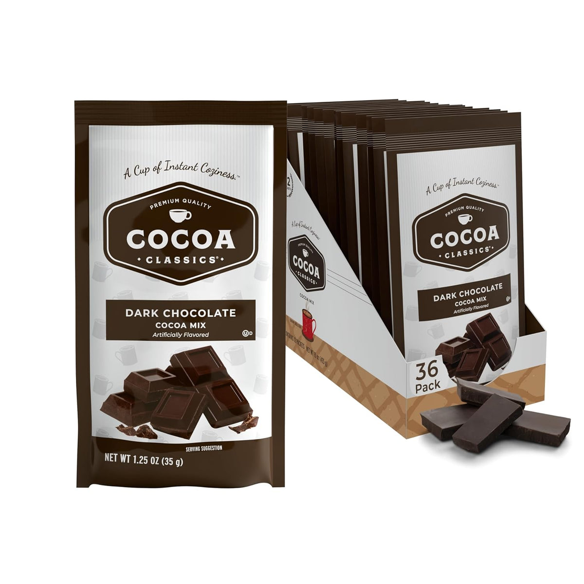 Cocoa Classics Dark Chocolate Cocoa Mix, Sweet, Smooth, Intense Dark Chocolate Flavored, Make Hot or Iced Cocoa, Gluten Free, Kosher Dairy Friendly, 1.25oz Packets (Pack of 36)