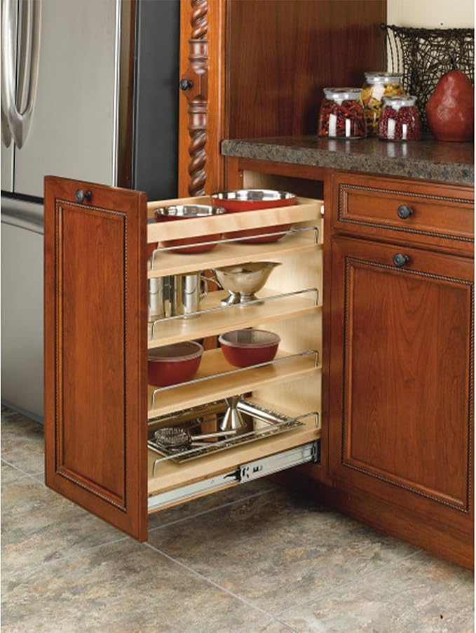 Rev-A-Shelf 11" Pullout Kitchen Cabinet Storage Organizer Slide Out Pantry Spice Rack with Adjustable Shelves for 11.5" W Cabinet Opening, 448-BC-11C