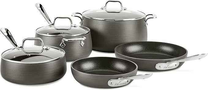 All-Clad HA1 Hard Anodized Nonstick Pots and Pans Set Non Stick Cookware Sets, Oven Broiler Safe 500F, Black