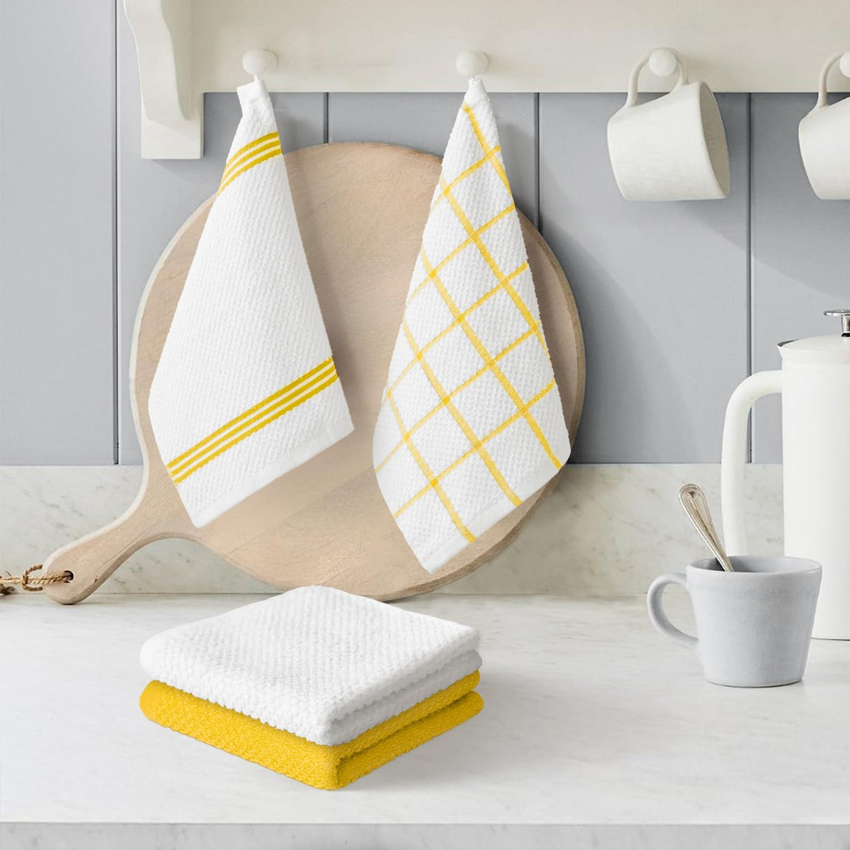 Artoid Mode Ring Spun Cotton Yellow Dishcloth Kitchen Towels, 12x12 Inch Ultra Soft Absorbent Quick Drying Household Cleaning Kitchen Rags Set of 4