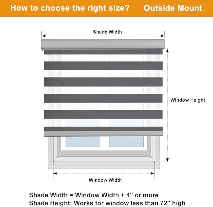 Persilux Cordless Zebra Blinds for Windows Free-Stop Window Blinds (30" W X 72" H, Grey) Dual Layer Light Control for Day and Night, Light Filtering Sheer Shades for Home, Easy to Install