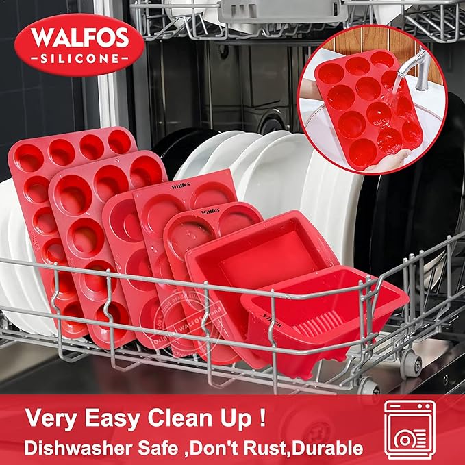 Walfos Silicone Muffin Pan Set of 3, Including Regular 12 Cups Muffin Pans, 24 Cups Mini Muffin Pan & 6 Cups Muffin Top Pan, Non-Stick Cupcake Pan, Easy to Pop Out & Dishwasher Safe