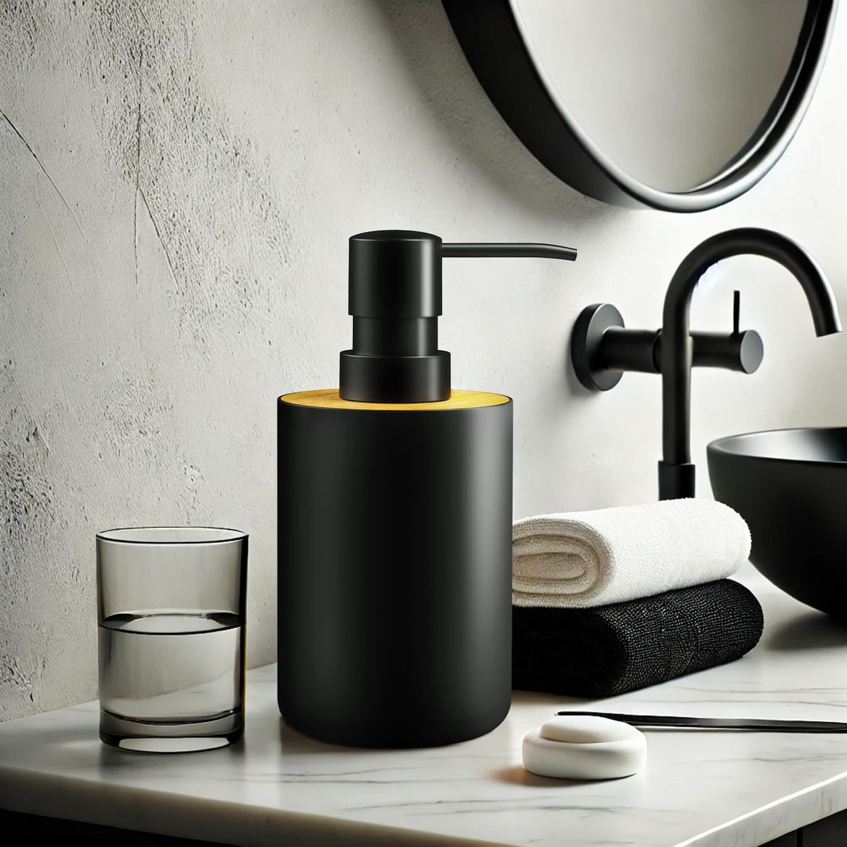Soap Dispenser for Bathroom and Kitchen, 12oz Modern Minimalist Style Plastic matte black Empty Lotion Dispenser with Refillable Pump,Liquid Bottle for Hand Soap, Dish Soap,College Dorm Use