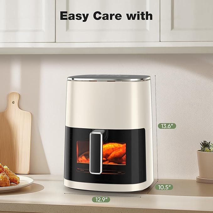 Sweetcrispy 6QT Air Fryer with Window, Square Airfryer Oven 12-in-1 for Family, 400°F Rapid Air Crispy Technology, Roast Bake Dehydrate, Nonstick & Easy-Clean Basket,Off-White