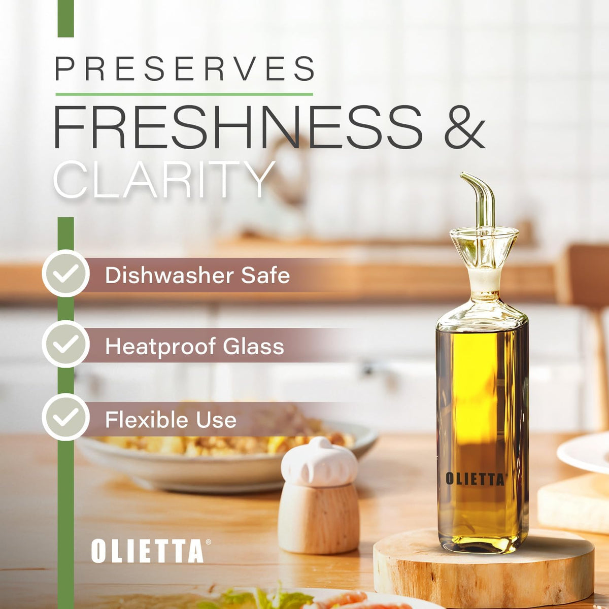 Olive Oil Dispenser Bottle Borosilicate Glass - 4.2 oz 125ml Non Drip Dispenser - Leak Proof Pourer Vinegar Drizzler Cruet - Easy Clean Drip Free Bottles for Kitchen