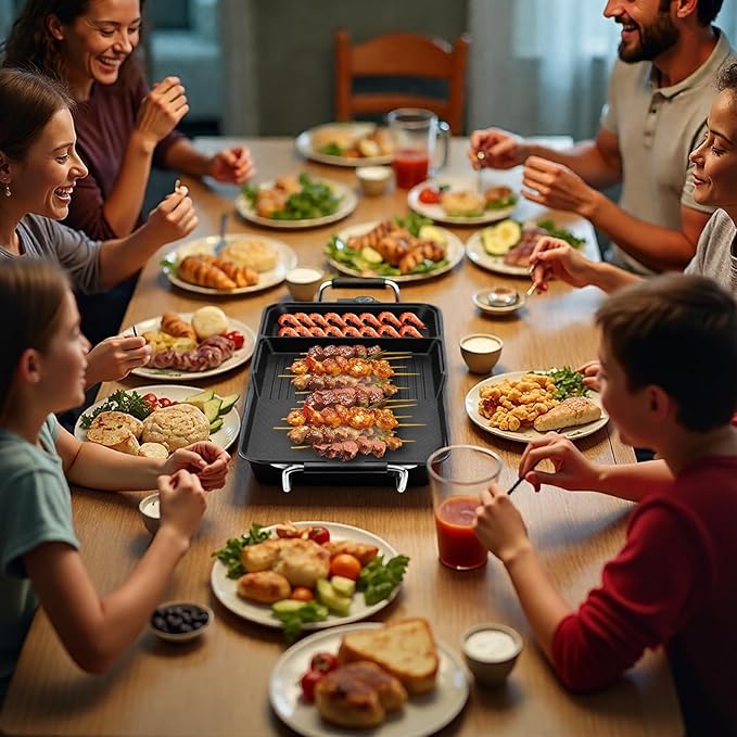 AEWHALE 3-in-1 Electric Nonstick Griddle Grill 1800W,Teppanyaki Grill with Removable Temperature Control & Drip Tray for Pancakes Burgers Eggs,22"x 10.5"