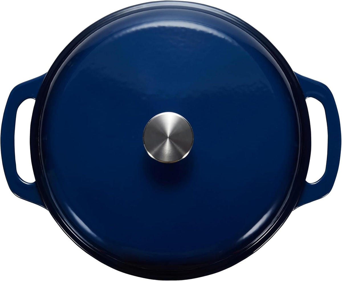 Amazon Basics Cast Iron Dutch Oven Pot with Lid, Enameled, Round, Dual Handles, Heavy-Duty, Small, 7.3-Quart, Navy