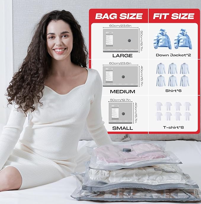 Travel Vacuum Storage Bags with Rechargeable USB Pump, 12 Pack Carry-On Size Compression Packing Bags for Luggage and Suitcase, Space Saver for Clothes and Clothing Travel