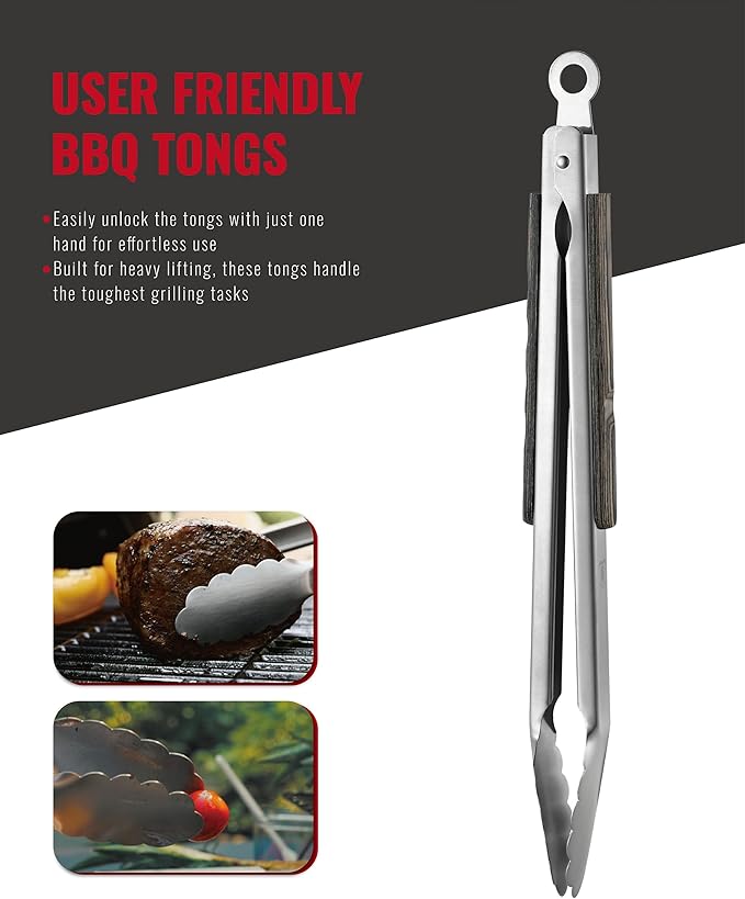 Stainless Steel BBQ Tool Set with Veined-Dyed Wooden Handles | Heavy Duty Grilling Accessories | 3-Piece Outdoor Barbecue Grill Utensil Set with Spatula, Fork, and Tongs - Ideal Gift for Men…
