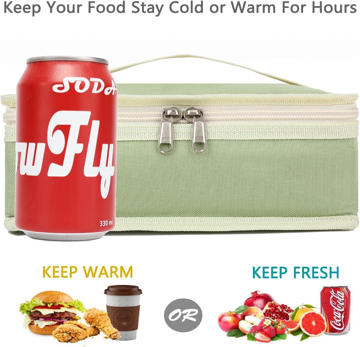 FlowFly Small Insulated Lunch box Portable Soft Bag Mini Cooler Thermal Meal Tote Kit with Handle for Work & School, Light Matcha