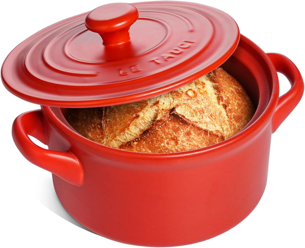 LE TAUCI 3 Quart Ceramic Dutch Oven - Lightweight, Non-Toxic, No Seasoning Needed- Oven, Microwave & Dishwasher Safe, Dutch Oven Pot with Lid for Sourdough, Soup & Stew, Chili Red