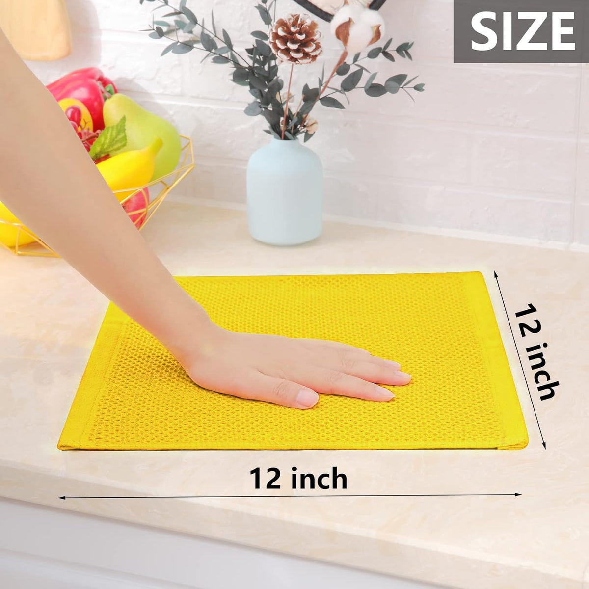 Homaxy 100% Cotton Waffle Weave Kitchen Dish Cloths, Ultra Soft Absorbent Quick Drying Dish Towels, 12 x 12 Inches, 12-Pack, Yellow