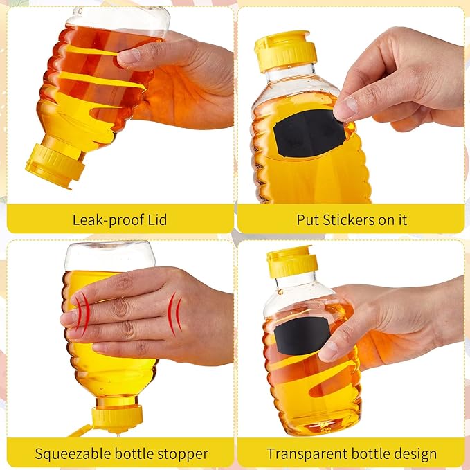 36 Pieces 8/16 oz Honey Bottles Squeeze Honey Bottles Clear Plastic Honey Bottles Honey Jar Container with 36 Pcs Chalkboard Labels and and 1 Pcs Pen Honey Holder with Flip Lid for Dispensing Food