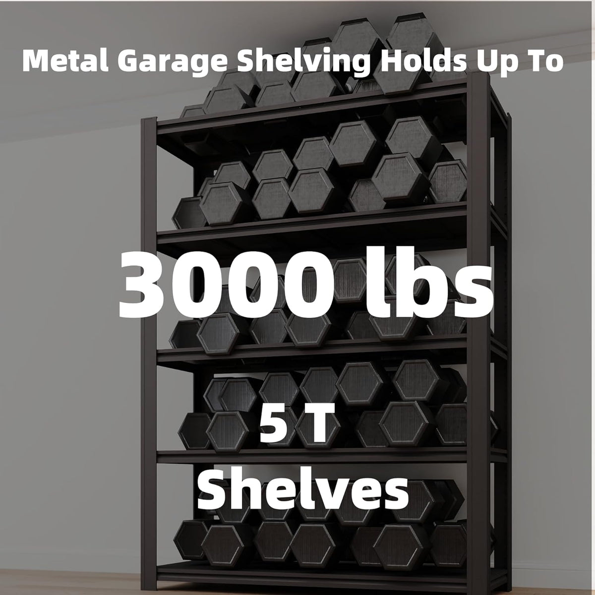 5 Tier Metal Shelving Unit, Adjustable Storage Shelves, 84" H x 47" W x 24" D Heavy Duty Garage Shelves for Warehouse, Basement, Kitchen, Pantry, Living Room, Black