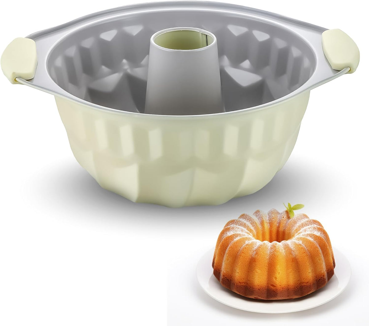 Boxiki Kitchen Premium Non-Stick Fluted Cake Pan - Ceramic Bakeware for Perfect Pound Cakes, Chocoflan & More - Durable & Easy Release