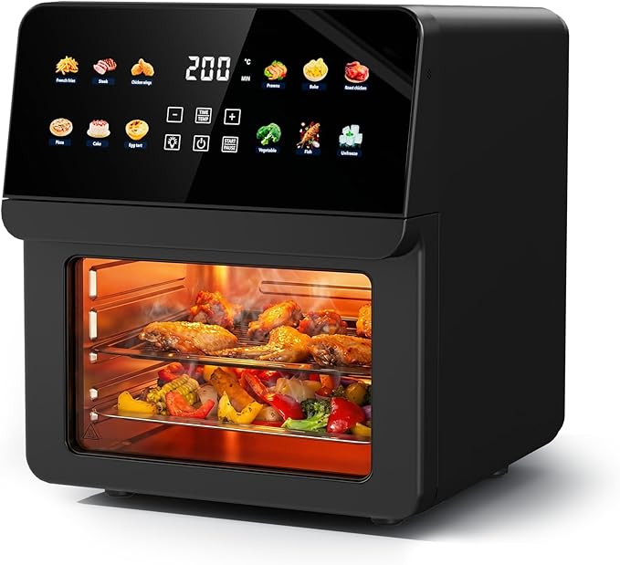 12QT Air Fryer Oven, 8-in-1 Air Fryer Toaster Oven Combo with 8 Presets, Family Size Countertop Oven with 2 Baking Racks & Gloves for Roasting, Baking, and Air Frying, Easy to Clean