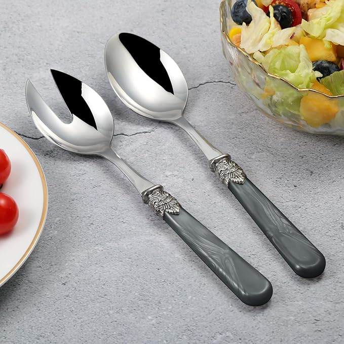 2-piece Salad Servers Stainless Steel Salad Serving Set Salad Fork and Spoon (Grey)