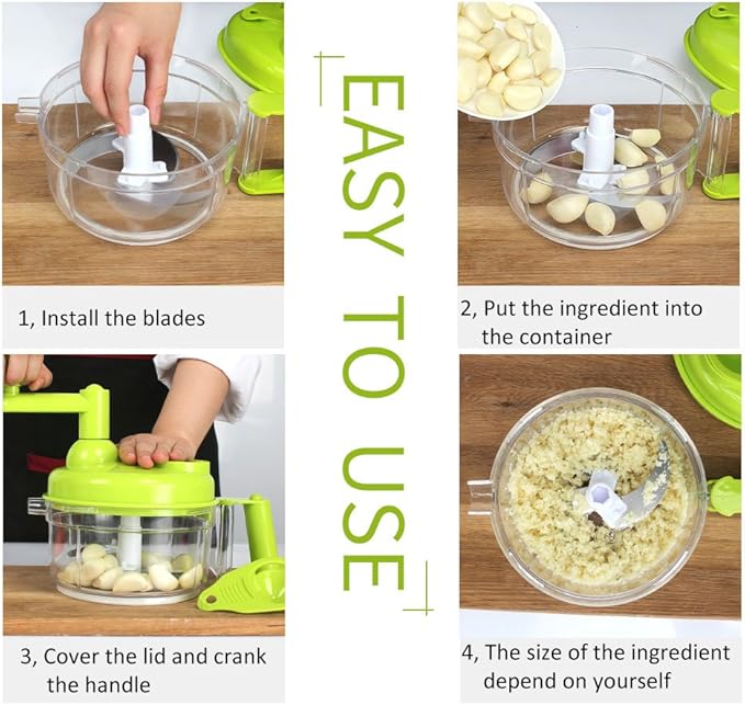 Cambom Manual Vegetable Cutter Food Processor 8 in 1 - Chopper, Mixer, Blender, Whipper, Egg Separator, Mincer, Grinder, Dicer with Clear Container 1200ml BPA Free