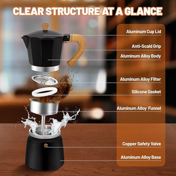 12 Cup Aluminum Espresso Stovetop Moka Pot Express Coffee Maker Percolator Italian Classic Mocha Coffee Machine for Italian and Cuban Cafe Brewing for Home & Camping 600ml 20oz