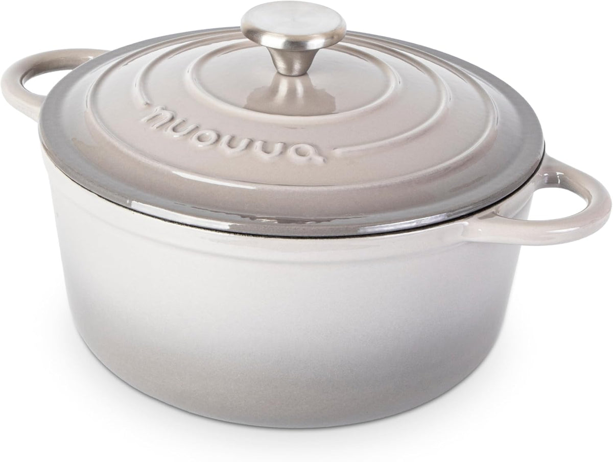 Cast Iron Pot with Lid – Non-Stick Ovenproof Enamelled Casserole Pot, Oven Safe up to 500° F – Sturdy Dutch Oven Cookware – Grey, 5-Quart, 24cm – by Nuovva
