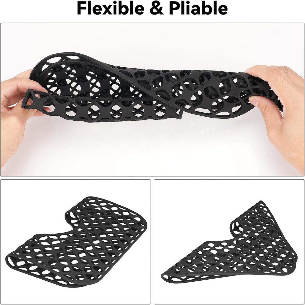 TOOVEM Kitchen Sink Mats, 2PCS Non-Slip Heat Resistant Silicone Sink Protector Mat, Folding Farmhouse Rear Drain Sink Mats (Type2: Center Drain, Black)