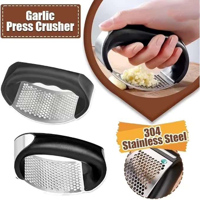 Kitchen Premium Garlic Press Set - Rust Proof & Dishwasher Safe Professional Garlic Mincer Tool - Easy-Squeeze, Easy-Clean with Soft, Ergonomic Handle - Silicone Garlic Peeler(black)