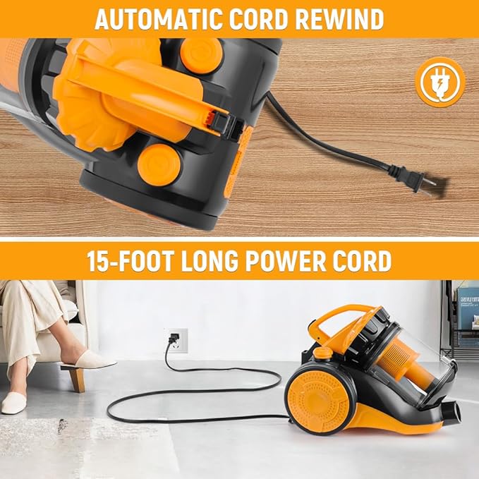 Hoteche 800W Canister Vacuum – 2.5L Powerful & Quiet Cleaner for Hard Floors, Carpets & Pet Hair