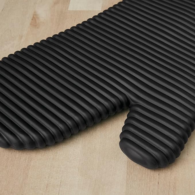 KITCHENAID Ribbed Soft Silicone Oven Mitt 2-Pack Set, Matte Black, 7.5"x13"