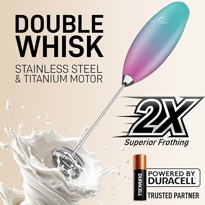 Zulay Kitchen Whisk Milk Frother with 4 Duracell Batteries - Powerful Handheld Foam Maker for Coffee, Lattes, Matcha, Hot Chocolate & Cappuccinos - Whip Creamy Froth in Seconds