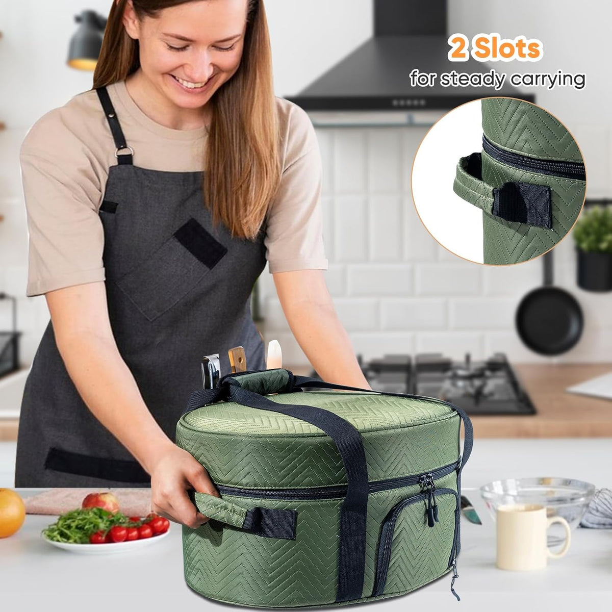 Insulated Slow Cooker Carrying Bag for 6-8 Quart CrockPot and Hamilton Beach Slow Cooker with See-thought Window, Portable Carrier Case with Adjustable Band and Accessory Pocket