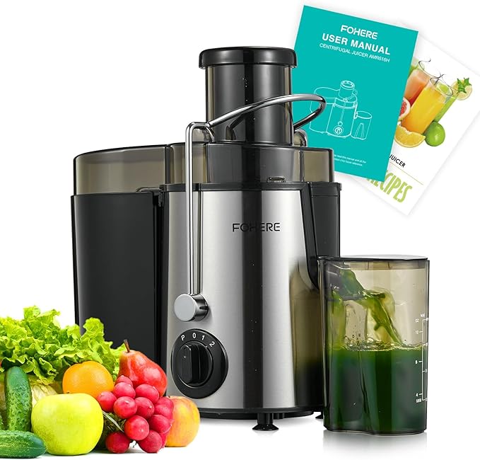 Juicer Machines, 600W Centrifugal Juicer with Wide Mouth 3” Feed Chute for Whole Vegetable and Fruit with 3-Speed Setting, Easy to Clean, BPA Free, High Yield Juice, Juice Recipe Included