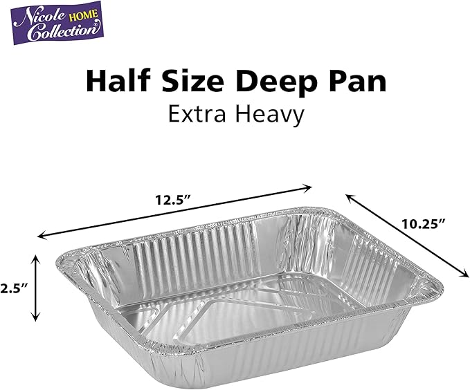 Aluminum Pans Half Size, 9X13, Extra Heavy Duty Disposable Foil Pans For Baking (20 Pack) Roasting & Chafing, Deep Tin Foil Bakeware, Steam Table Tray, Cookware, Food Prepping, Cake & Oven Pan
