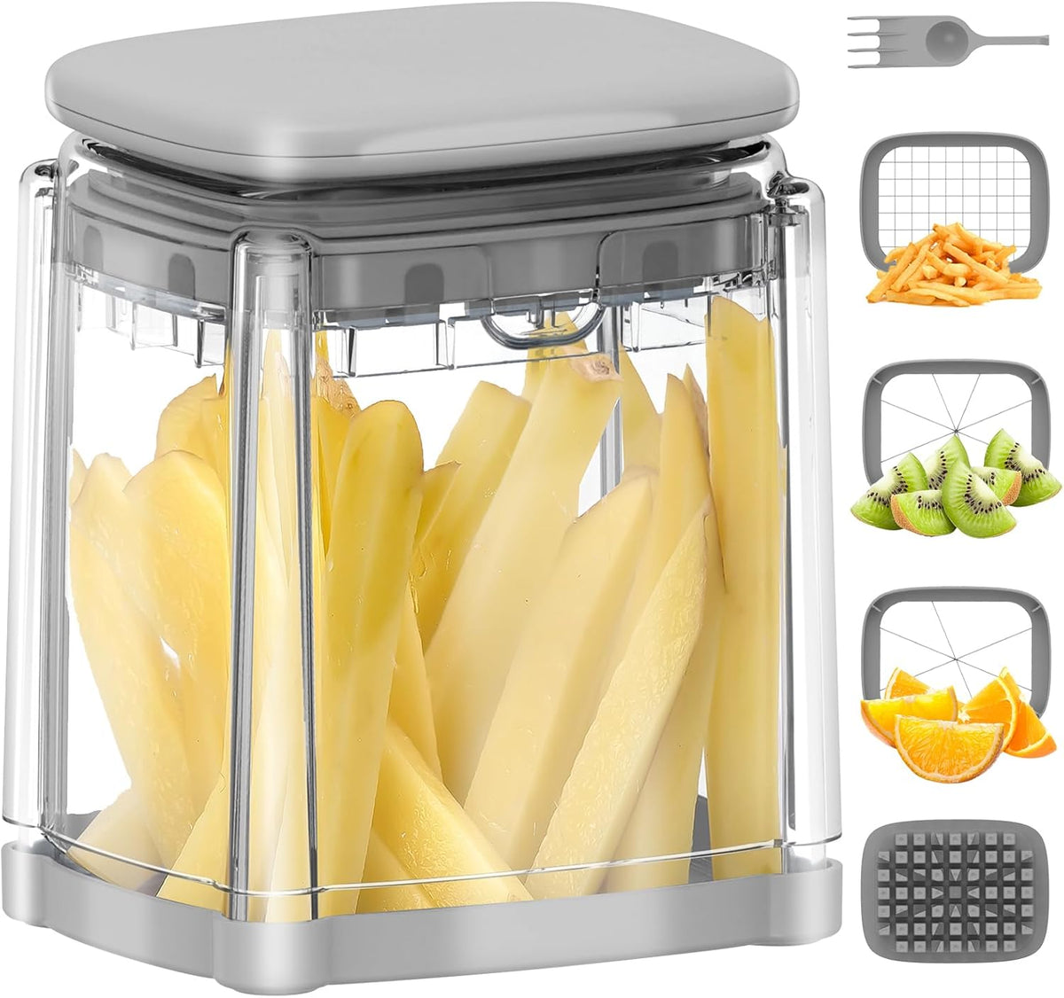 French Fry Cutter, Solucky Potato Onion Cutter, Professional Homestyle Vegetable Chopper Dicer, Great for Potatoes Carrots Cucumbers Zucchini Pepper (Fog Gray)