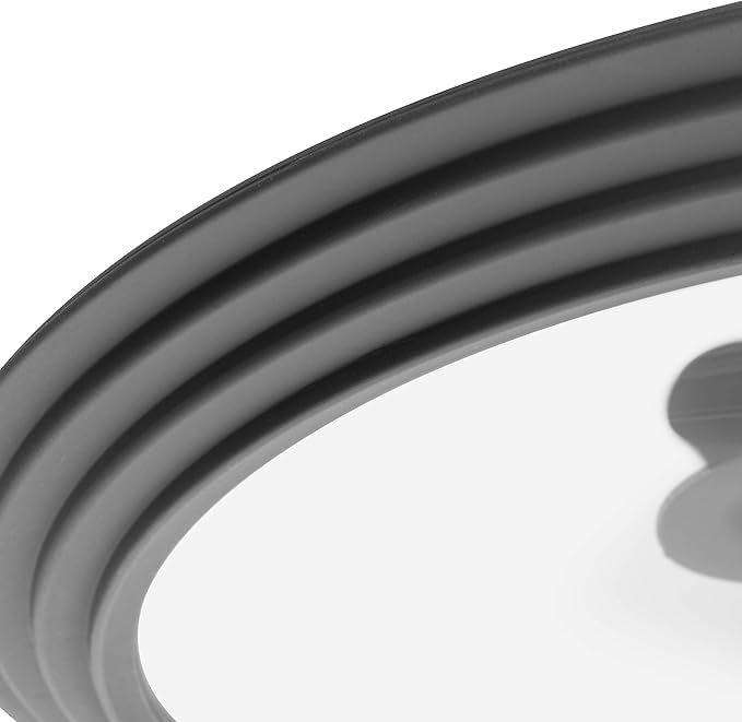 LSR Loreso Universal Pan Lid for Pots Pans and Skillets 7.5-11.5 Inch - Tempered Glass Pot Lid Set with Auto-Sizing Silicone Rim, 2 Pack Grey