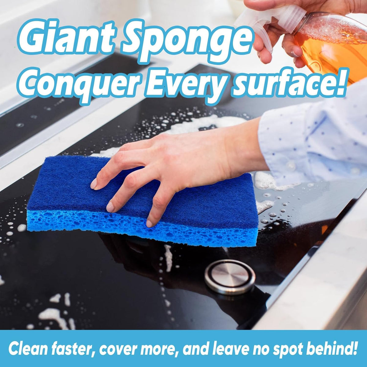 AIDEA XL Scrub Sponges Non-Scratch 6Count, Extra Large Sponges Kitchen, Sponge for Dishes, Cleans Fast Without Scratching Safe for Non-Stick Cookware, Cleaning Power for Kitchen, House